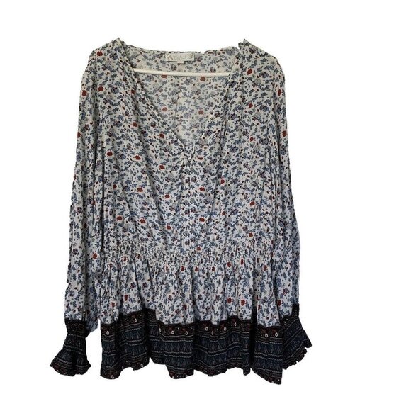 Weekend Suzanne Betro Women’s 3X Floral Multicolor Long Sleeve Boho V-Neck Top - Picture 1 of 9